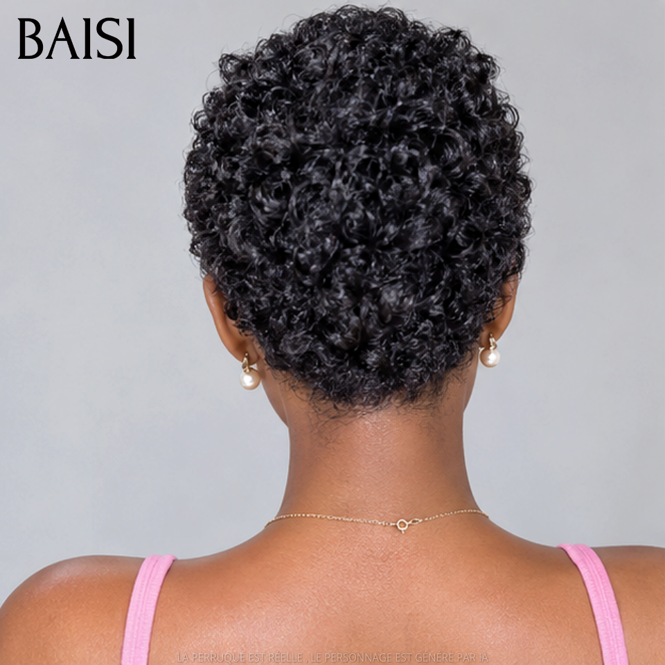 BAISI Perruque Fabriqué à la Machine Pré-plucked Pas Besoin de Colle 45€ noir sans Colle ou 13x4 lace frontale 68€ PROMO en 100% vrais cheveux humains