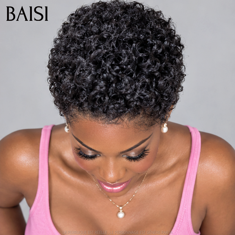 BAISI Perruque Fabriqué à la Machine Pré-plucked Pas Besoin de Colle 45€ noir sans Colle ou 13x4 lace frontale 68€ PROMO en 100% vrais cheveux humains
