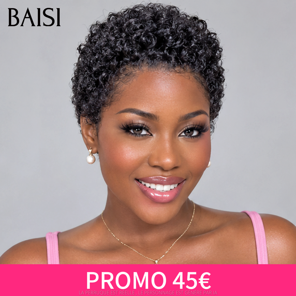 BAISI Perruque Fabriqué à la Machine Pré-plucked Pas Besoin de Colle 45€ noir sans Colle ou 13x4 lace frontale 68€ PROMO en 100% vrais cheveux humains