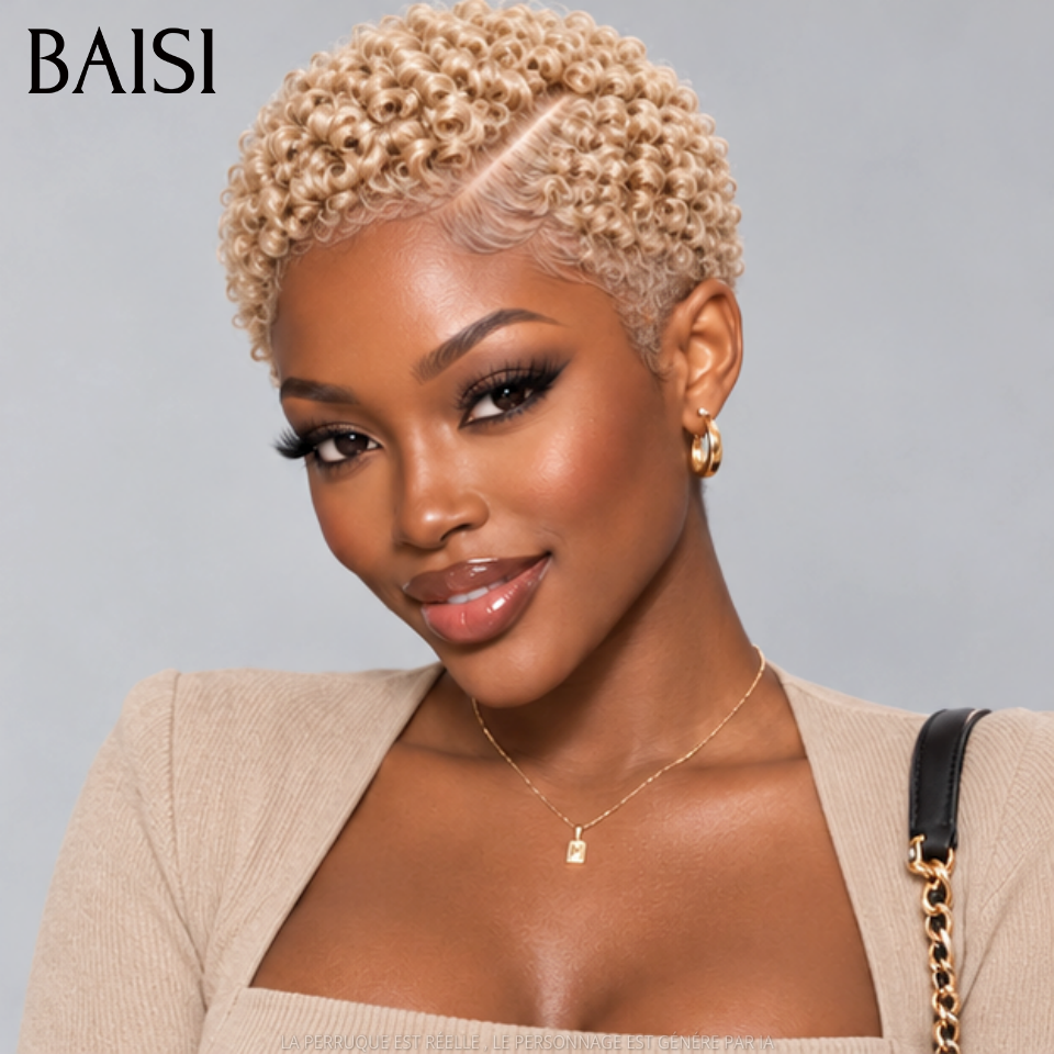 BAISI Full Lace Perruque Pixie Courte Curly Différentes Couleurs au Choix Excellente Qualité en 100% Cheveux humains