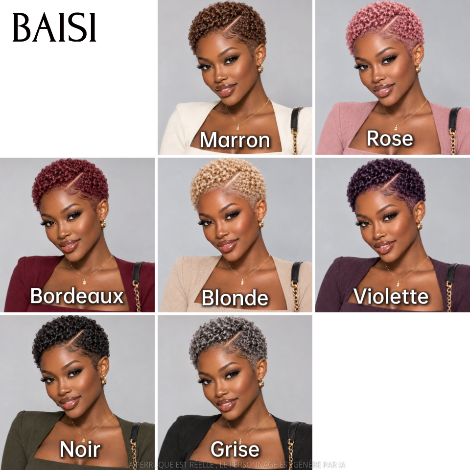BAISI Full Lace Perruque Pixie Courte Curly Différentes Couleurs au Choix Excellente Qualité en 100% Cheveux humains