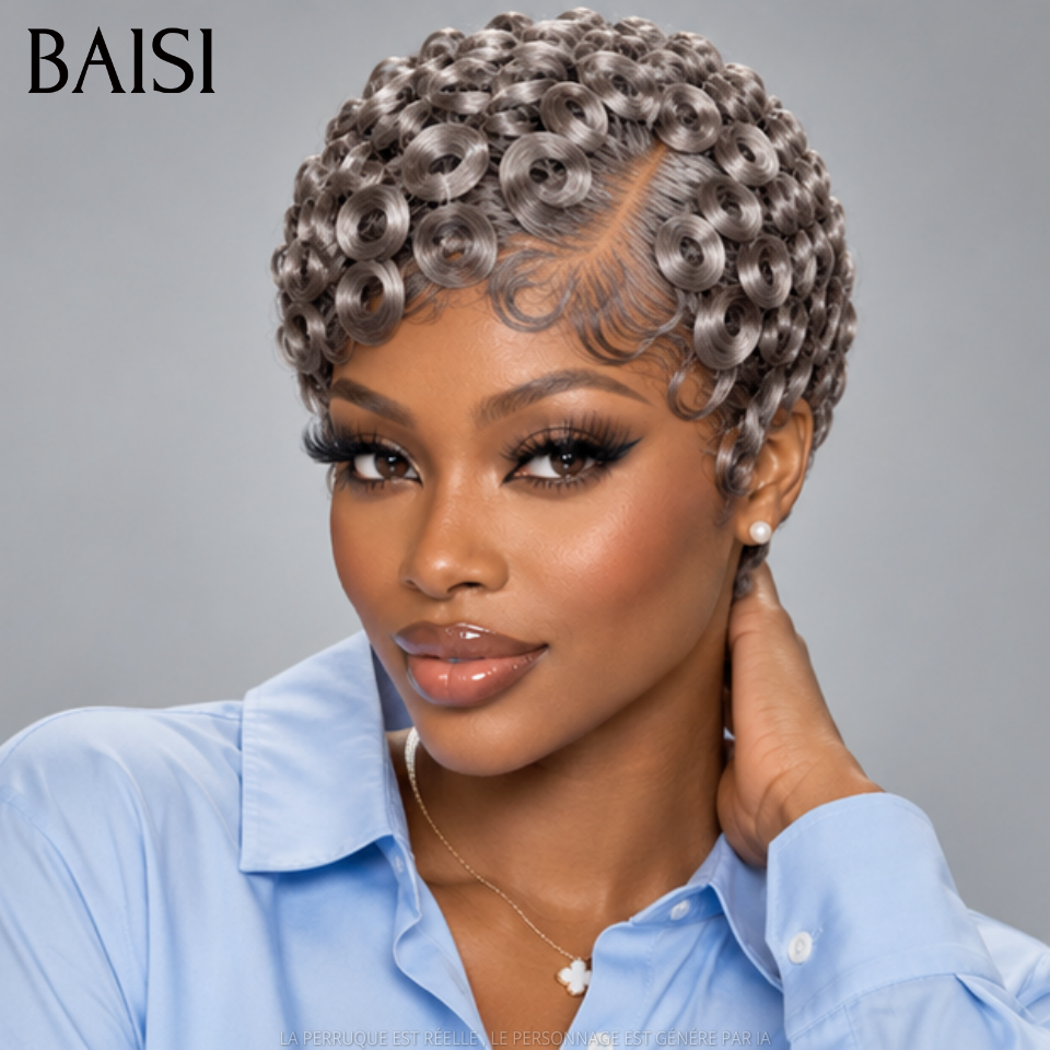 BAISI 13x4 lace Perruque Pixie Courte Curly Différentes Couleurs au Choix Excellente Qualité en 100% Cheveux humains