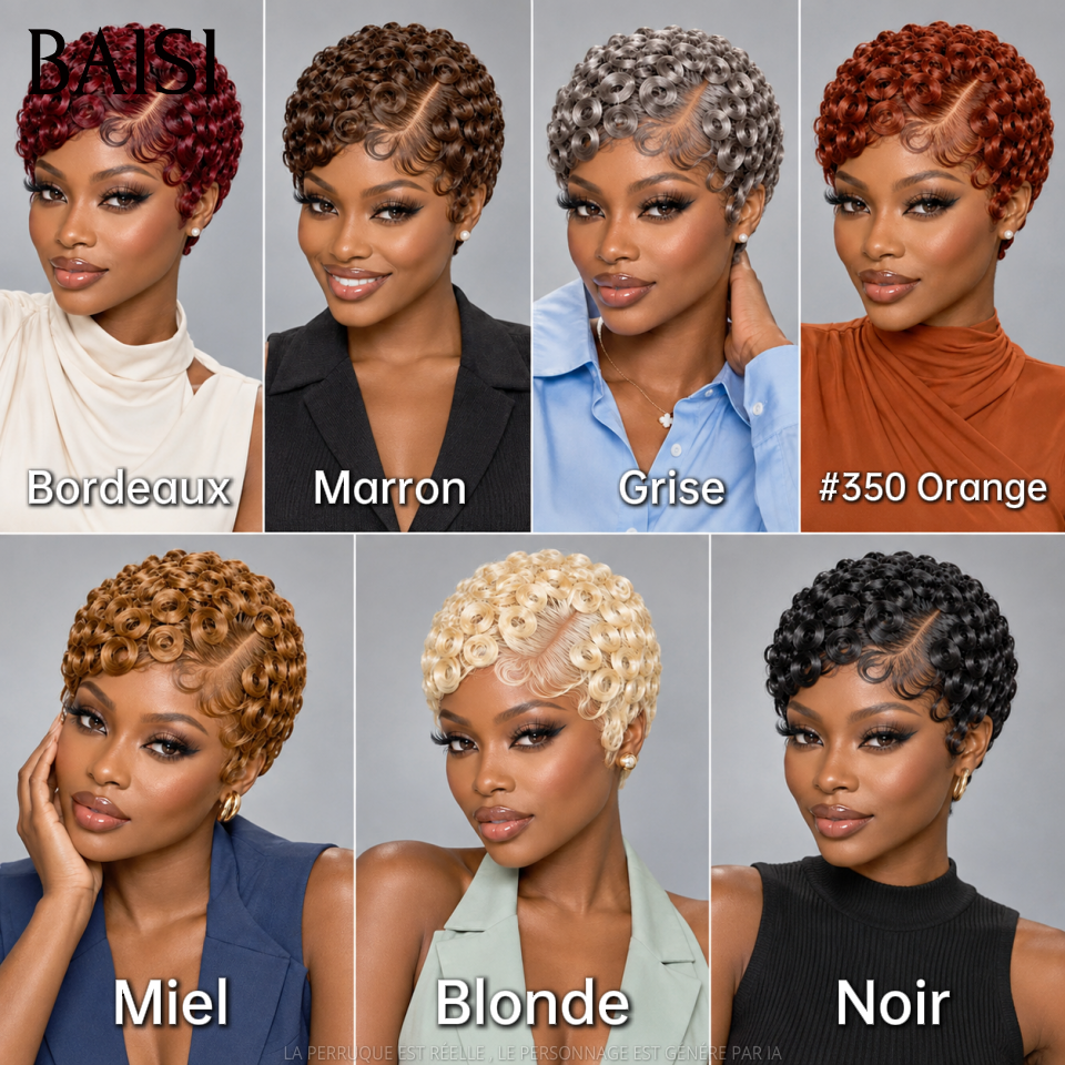 BAISI 13x4 lace Perruque Pixie Courte Curly Différentes Couleurs au Choix Excellente Qualité en 100% Cheveux humains