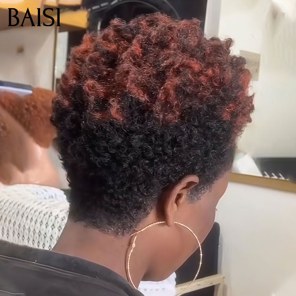 BAISI PIXIE Afro Curly Noir Marron 33# Sans Colle Sans Lace Facile A Porter 60€ Seulement en 100% Cheveux Humains