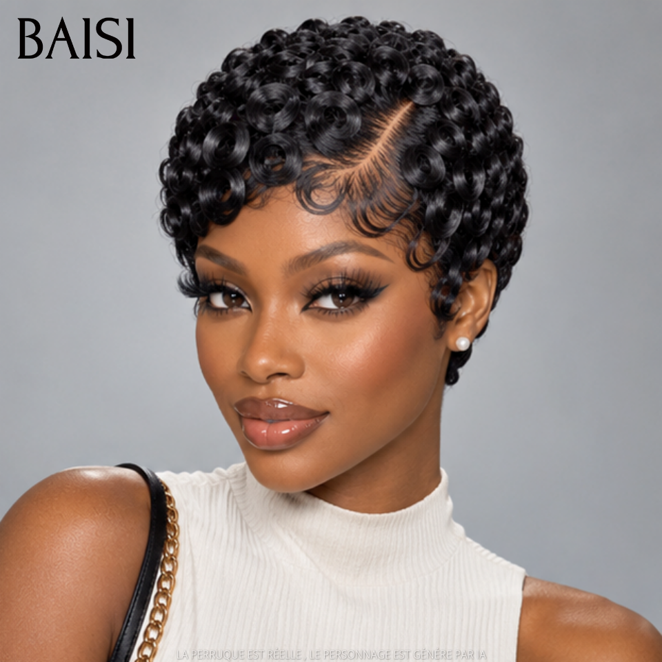 BAISI 13x4 lace Perruque Pixie Courte Curly Différentes Couleurs au Choix Excellente Qualité en 100% Cheveux humains