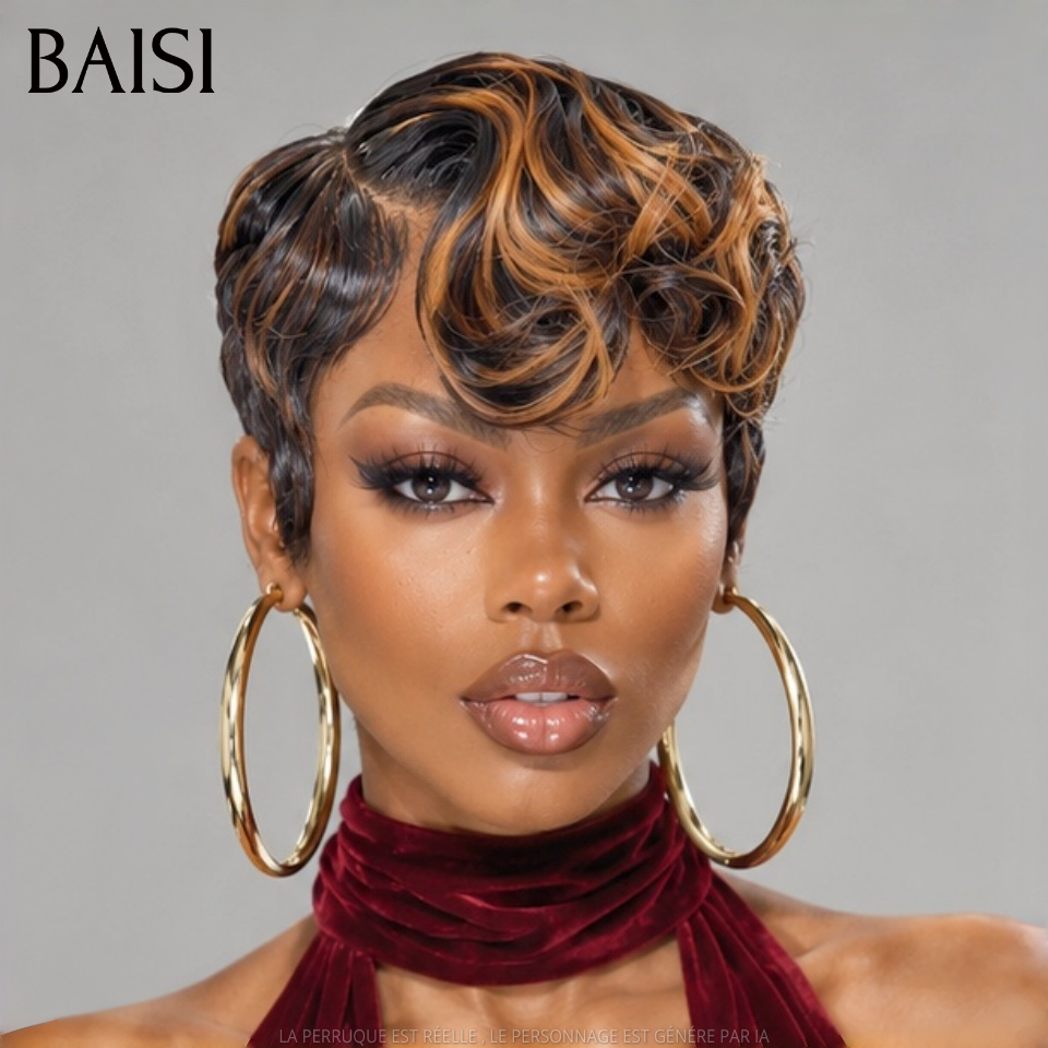 BAISI 13x4 Lace Perruque Pixie Courte Ondulée Noir et Marron 79€ Coiffure Tendance Avancer en Beauté en 100% Cheveux Humains