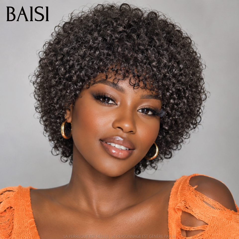 BAISI sans lace Perruque Pixie curly en Couleur noir 48€ En 100% Cheveux Humains FR38