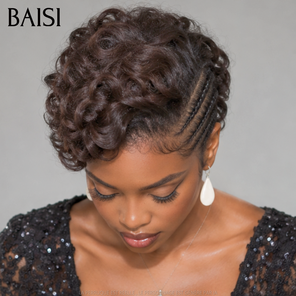 BAISI 13x4 lace frontal pixie Perruque avec coiffure tressée natte 78€ promotion en 100% Cheveux Humains Comme la photo