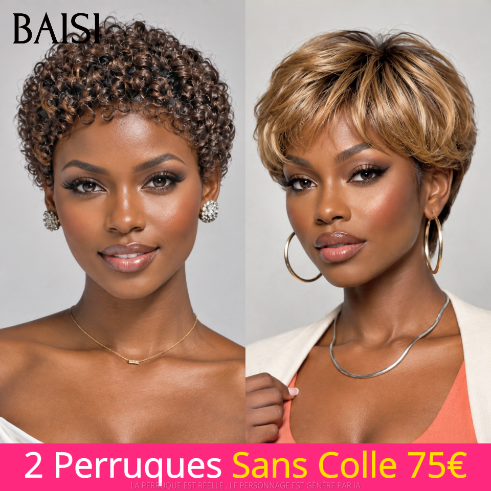 BAISI 2 Perruques Sans Colle 75€ Lisse et afro ou 12 Perruques en FRANCE 1200€ PRIX en promo en 100% vrais cheveux humains