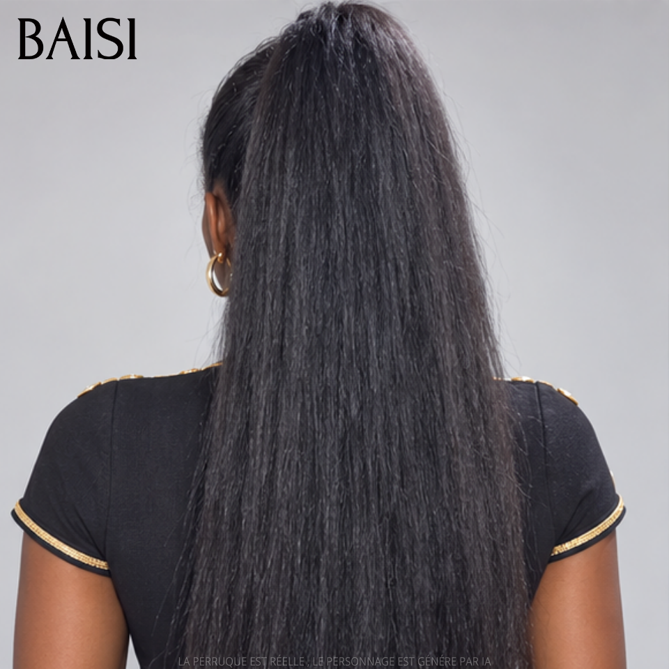 BAISI 13X4 lace frontal perruque Kinky Straight NOIR sans colle sans Colle en 100% Raw Hair Lace déjà couper