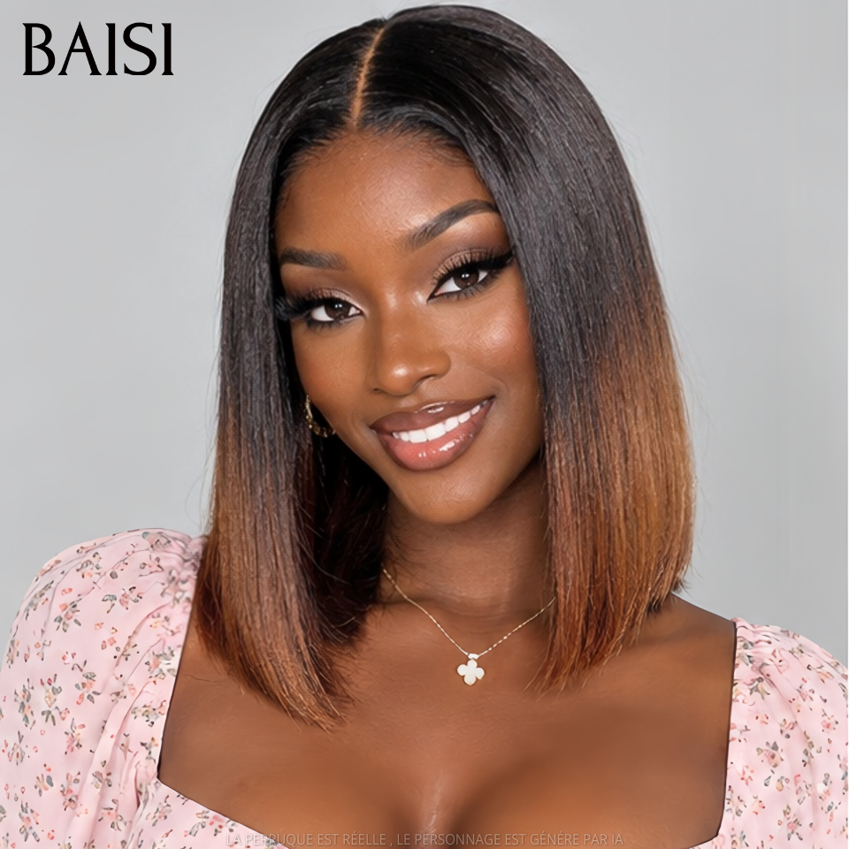 BAISI 4X4 Perruque Bob Lisse En Miel 1B/#4 Pré-plucked Pas Besoin de Colle en 100% Raw Hair Lace déjà couper