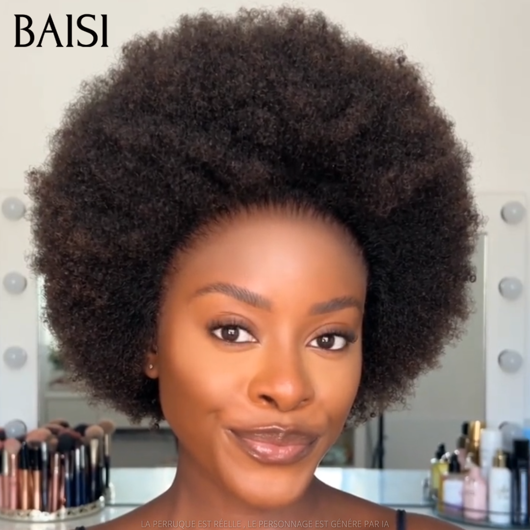 BAISI 13x4 Lace Perruque Pixie Afro Noir 10Pouces 92€ Super Doux Pas Chèr en 100% Cheveux humains