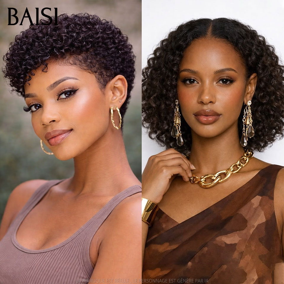 BAISI 2 Bonne Qualité 139€ pixie curl ou curly wave 12 pouce ou Bouclée Egg Wave 65€ Moitié Prix en couleur Marron Mixte Miel En 100% Cheveux Humains