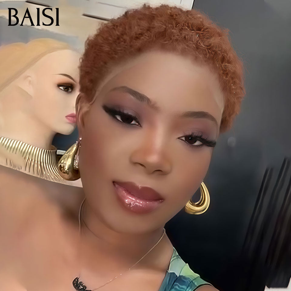 BAISI 13x4 lace PIXIE Afro Curly Marron 4# Prix Imbattable 69€ Seulement Effet Hyper Naturel en 100% Cheveux Humains