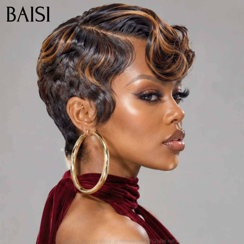 BAISI 13x4 Lace Perruque Pixie Courte Ondulée 79€ Couleur Noir et Marron 1B/33# Coiffure Tendance Avancer en Beauté en 100% Cheveux Humains