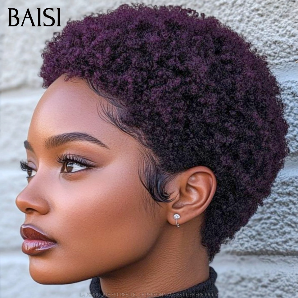 BAISI 2 Courtes 75€ pixie afro Sans Colle ou 2 Perruques sans colle Body wave et curly wave 18 pouces en 100% vrais cheveux humains VIP150