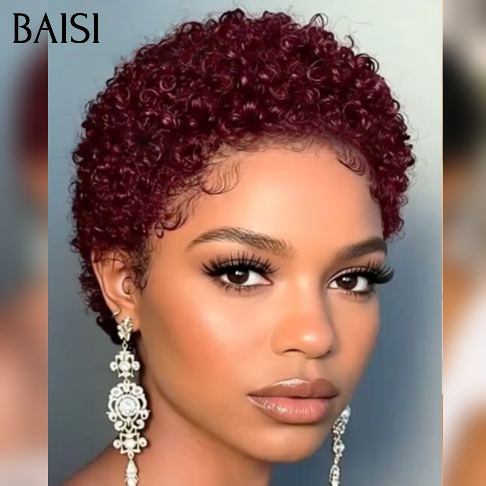 BAISI Lot de Perruque Achetez 2 Gagnez 3 = 69€ Ou 4 perruques 89€ pixie Lisse et finger wave Mixte Miel Fabriqué à la Machine Facile à porter en 100% Cheveux Humains