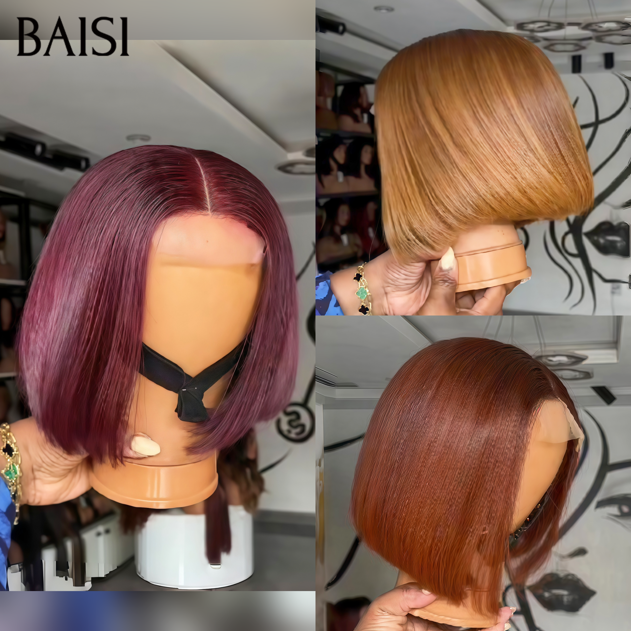 2x6 Lace Perruque Lisse BOB en 3 couleurs Bordeaux et Miel et Marron en 100% vietnam hair