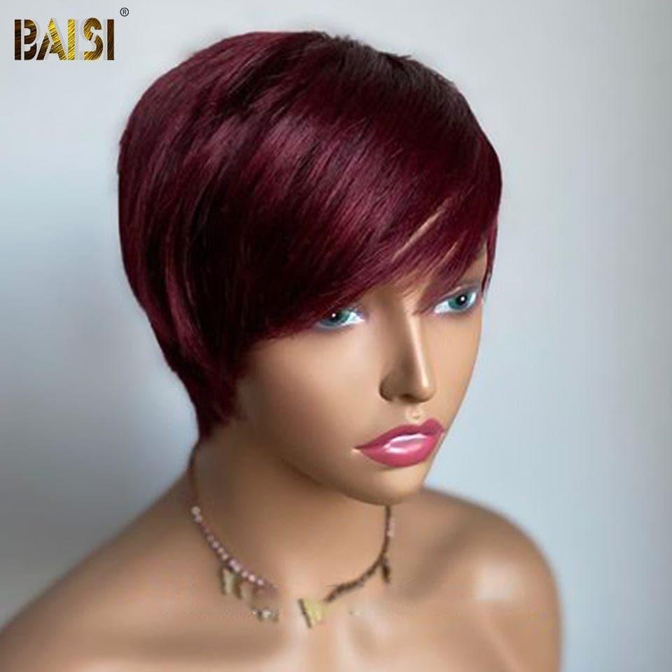 BAISI Compre 2 perucas no mínimo ao preço de fábrica do fornecedor 13X4 Bob 99J# ou corte curto em vermelho bordô 99J em 100% cabelo humano verdadeiro (Sem necessidade de código)