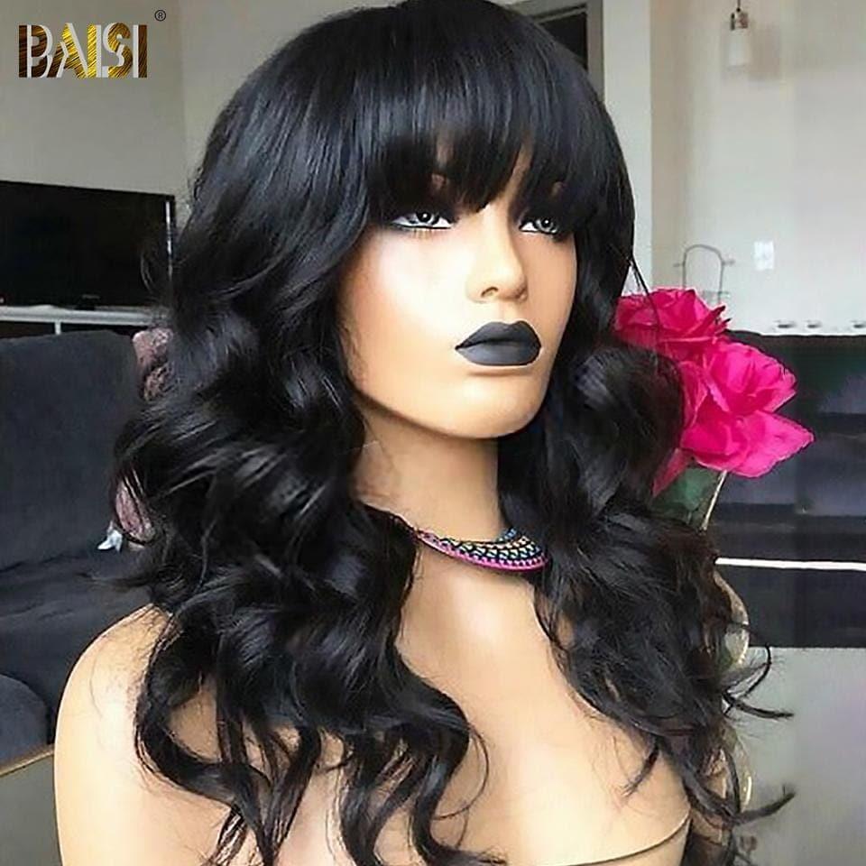 BAISI 4x4 closure perruque body wave avec frange en 100% cheveux humains en cheveux indians brésiliens de bonne qualité