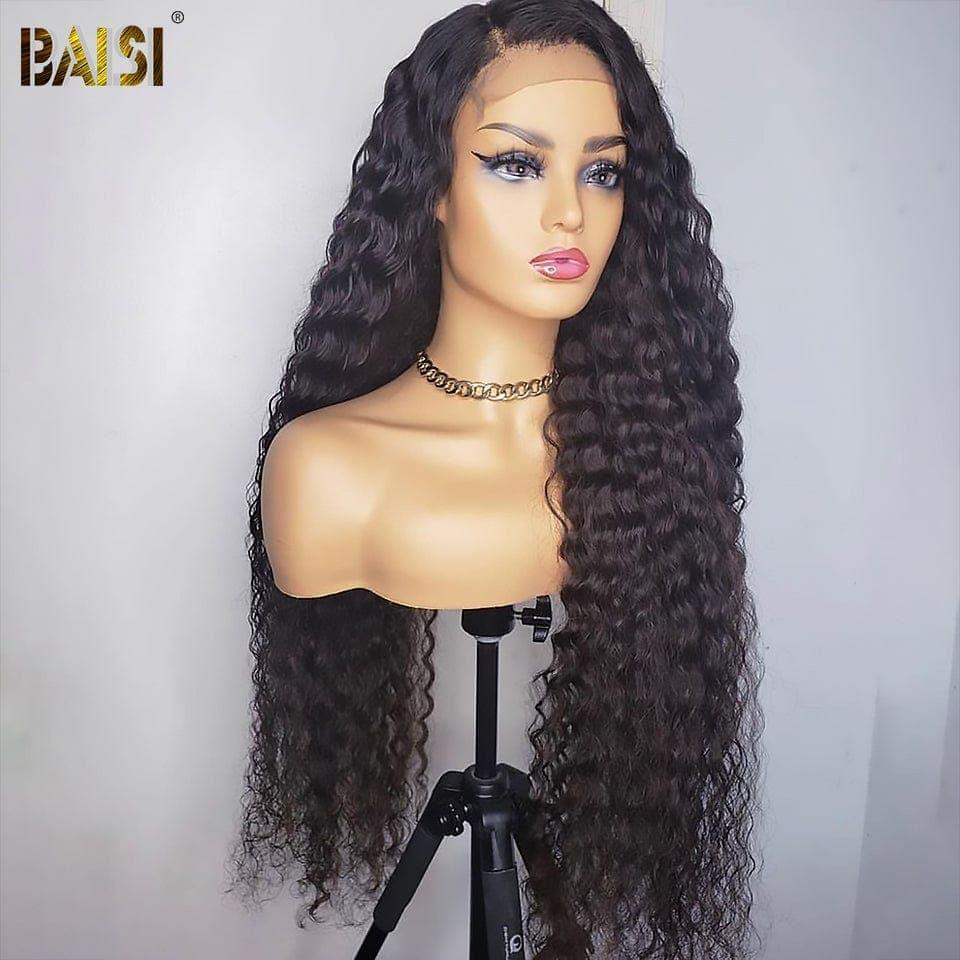 BAISI Compre 2 perucas no mínimo ao preço de fábrica, peruca Deep Wave 4x4 closure do fornecedor, 100% cabelo humano, cabelo indiano e brasileiro (sem código)
