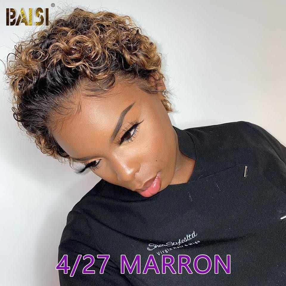 BAISI FLORENCE Perruque Pixie Cut Lace Frontal 13x4 Curly en 8 couleurs différentes en 100% Vrais Cheveux Humains