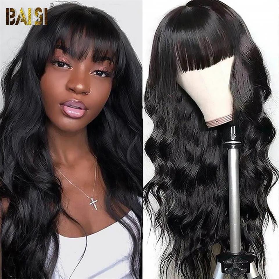 BAISI 4x4 closure perruque body wave avec frange en 100% cheveux humains en cheveux indians brésiliens de bonne qualité