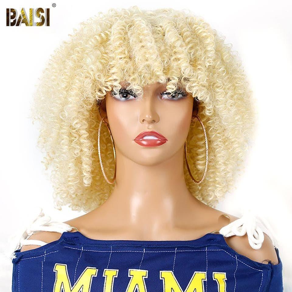 BAISI Perruque Synthétique Kinky Curly Avec Frange Bon Volume 1044