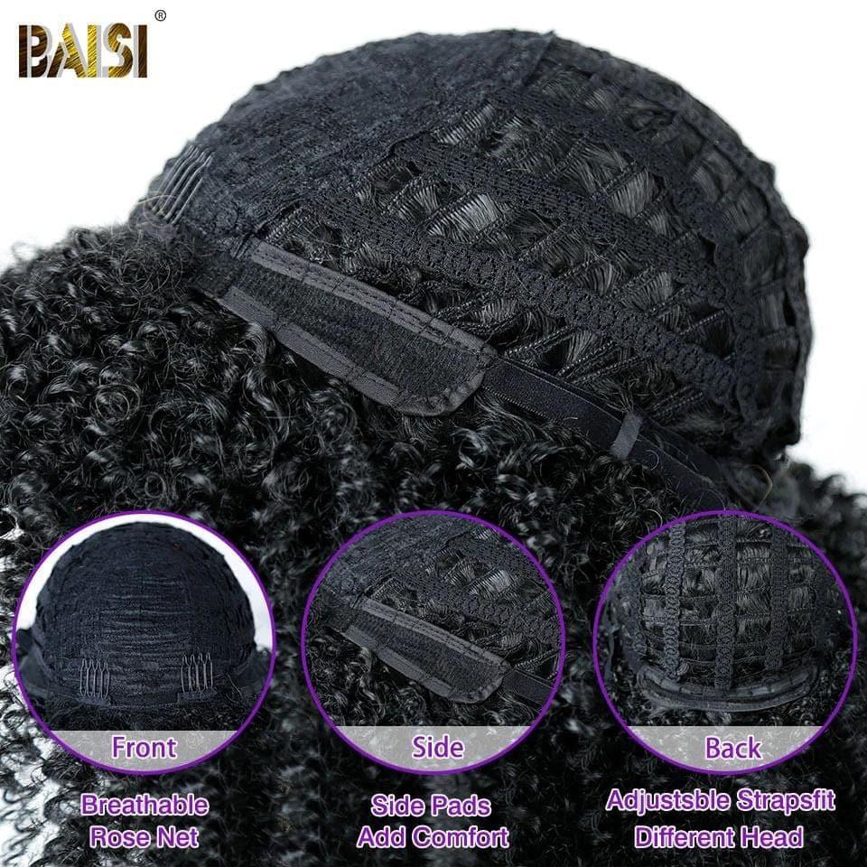 BAISI Perruque Synthétique Kinky Curly Avec Frange Bon Volume 1044