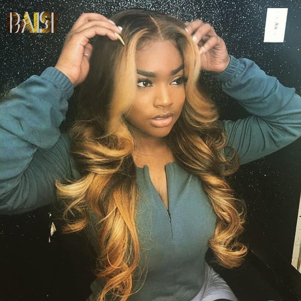 Perruque Lace Front Brésilienne Honey Blonde Ombre Brun Avec Highlight En Cheveux Humains PrePlucked Ondulée Body Wave