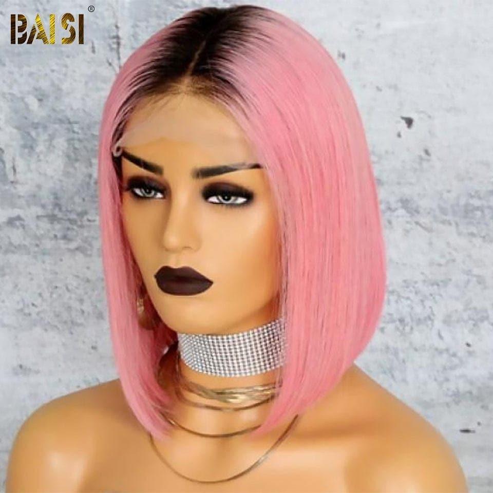 BAISI 1B#613 Peruca Bob lisa com frontal em renda, Bob cor laranja