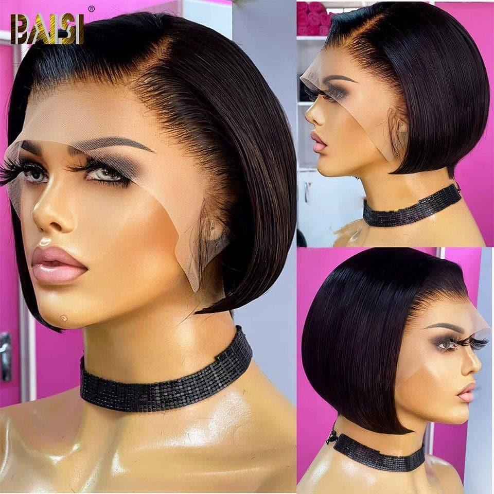 BAISI Pixie sans Colle perruque chioma 48€ ou Frontale 13x4 lace tranparente 8 Pouce lisse Noir naturel 78€ D