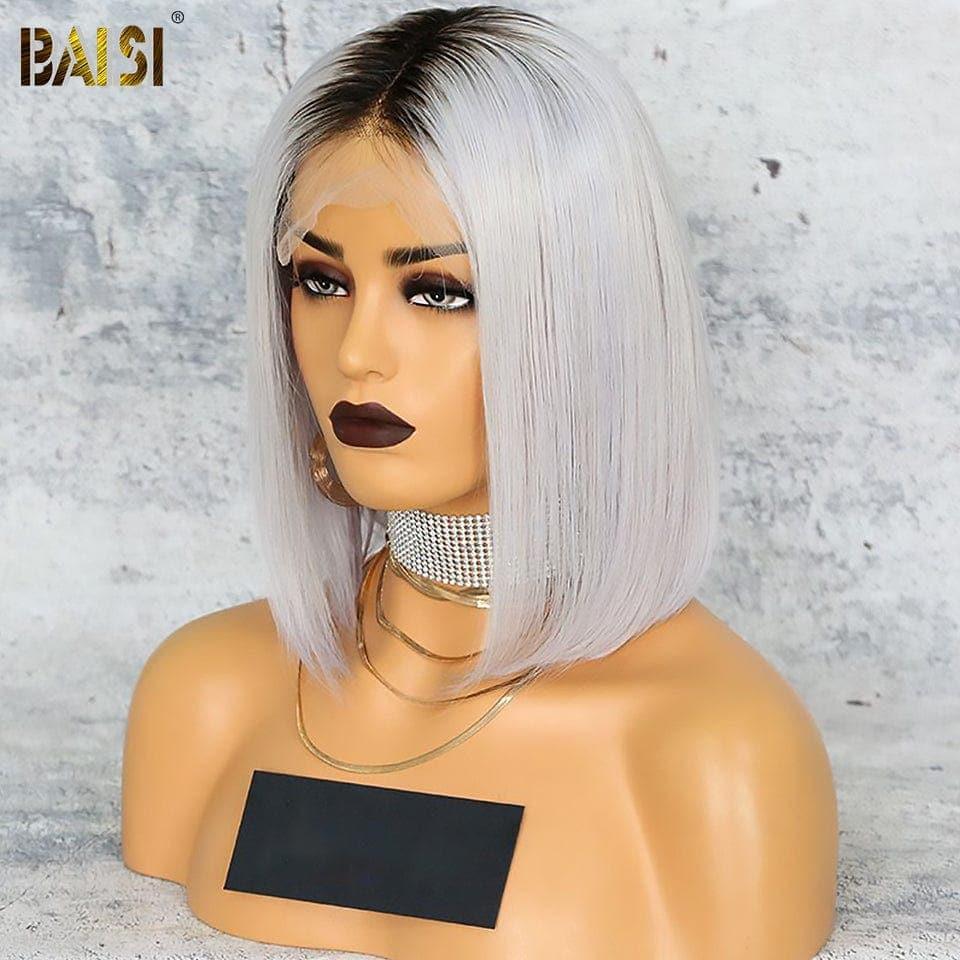 BAISI Lace Frontal Perruque Bob Carrée lisse en Couleur ou Boucles 66€ en 100% Cheveux Humain