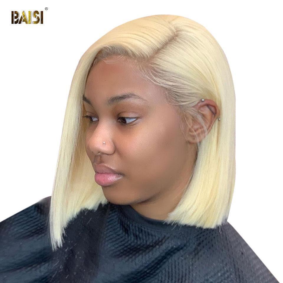 BAISI Frontal de renda & fecho de renda Peruca #613 Loiro Liso Bob Colorido