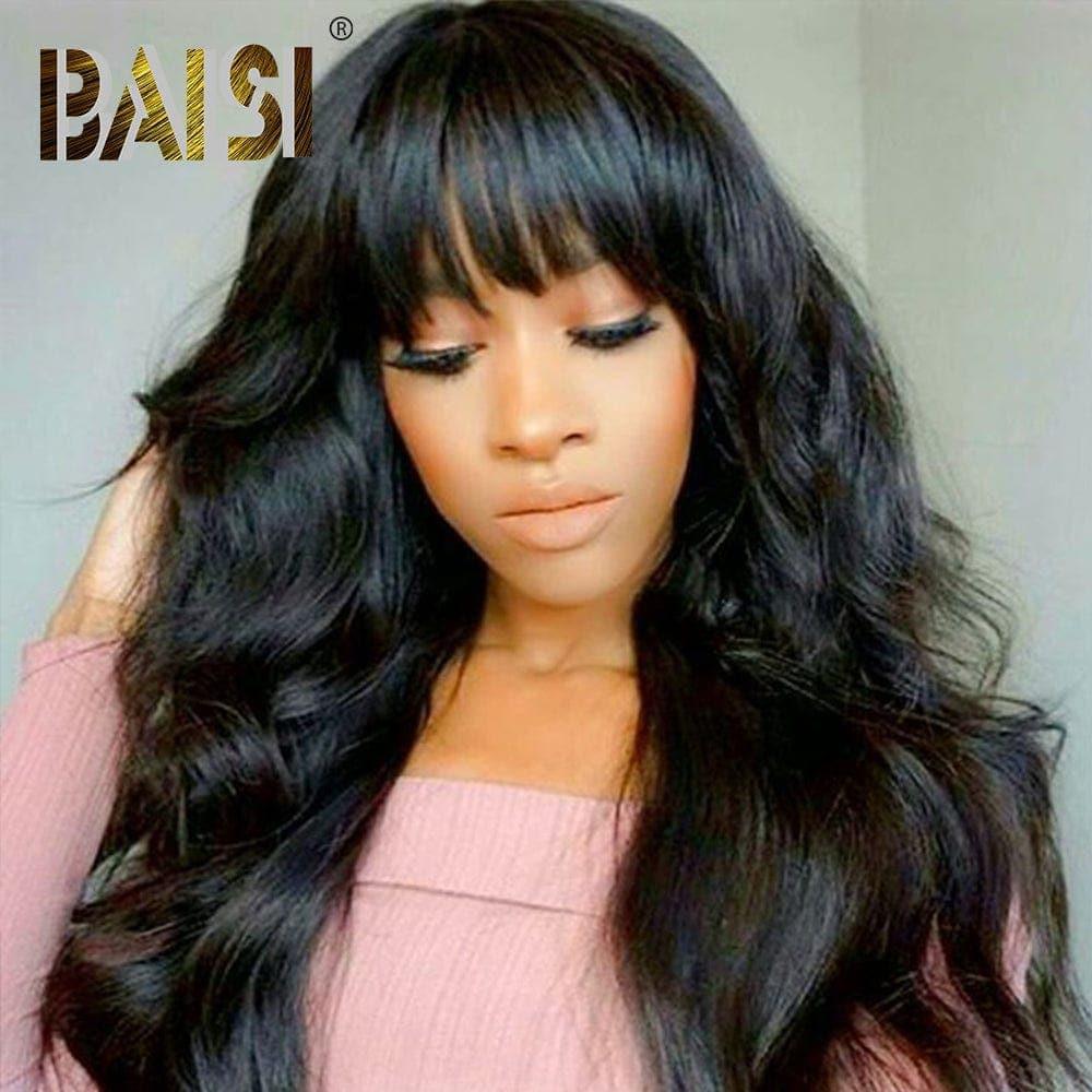BAISI Perruque Naturelle En Lace Frontal Body Wave Avec Frange En 100% Cheveux Humains De Bonne Qualité