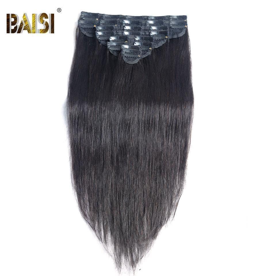 BAISI Extensions À Clips Lisse En 100% Cheveux Humains 8 Pièces et 120G Par Lot