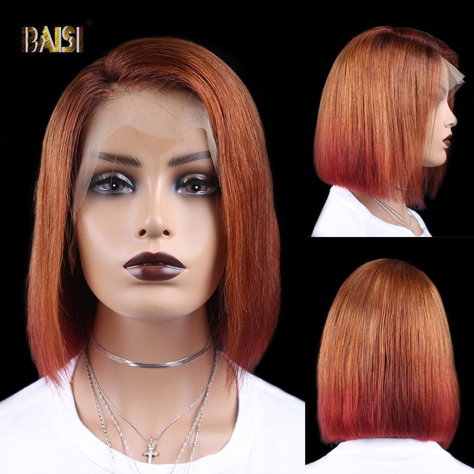 BAISI 13X4 Lace Frontal Bob Perruque coupe Carrée couleur 100% Cheveux Humains