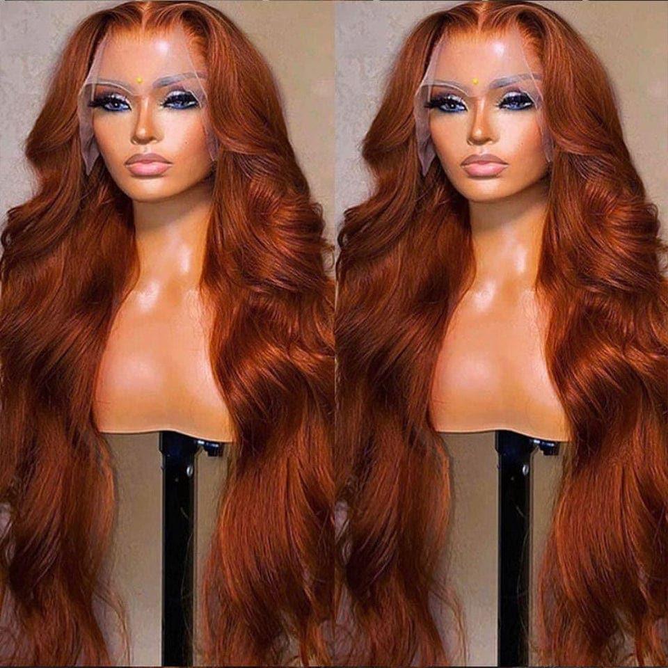 BAISI 13x4 Lace Frontal Perruque Body Wave Orange en 100% Cheveux Humains