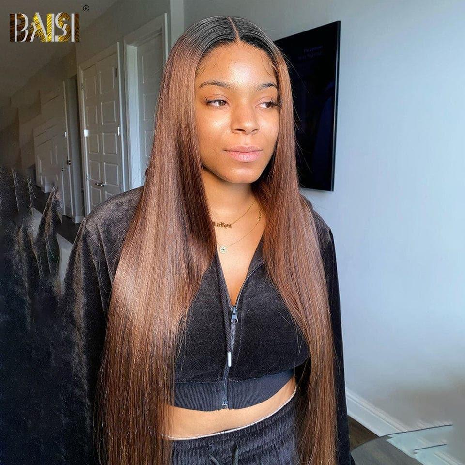 BAISI Acquista almeno 2 parrucche al prezzo di fabbrica fornitore 13x4 Lace Frontal Parrucca Liscia Nero Marrone 1B#4 Senza Colla Lace già tagliata Facile da Indossare in 100% Capelli Umani (Nessun Codice Necessario)