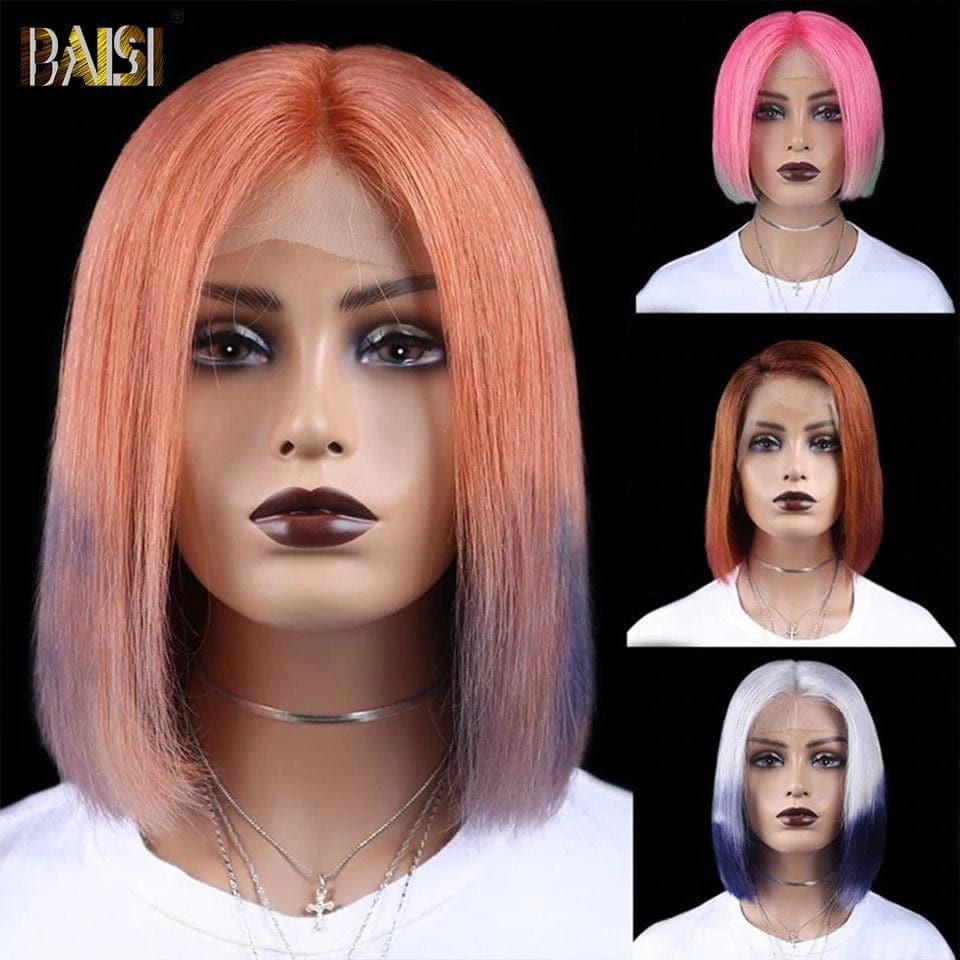 BAISI 13X4 Lace Frontal Bob Perruque coupe Carrée couleur 100% Cheveux Humains