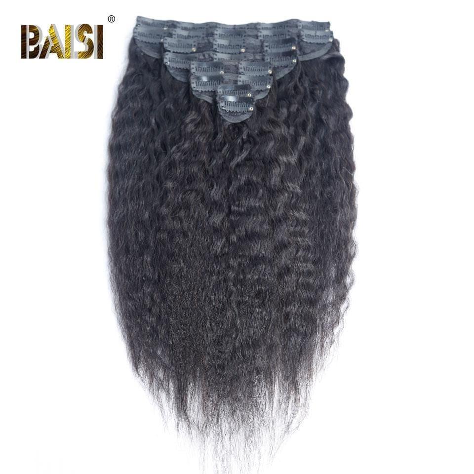 BAISI Extensions À Clips Kinky Straight En 100% Cheveux Humains 8 Pièces et 120G Par Lot