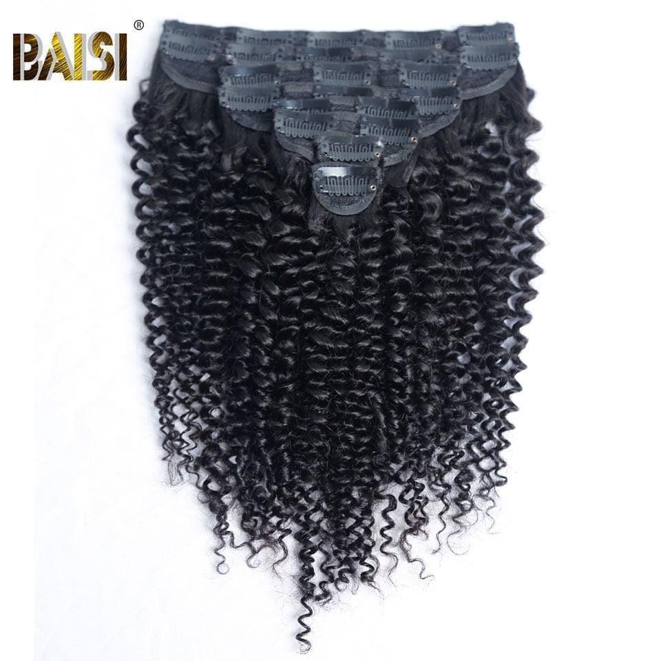 BAISI Extensões com Clips Encaracoladas em 100% Cabelo Humano 8 Peças e 120G por Lote