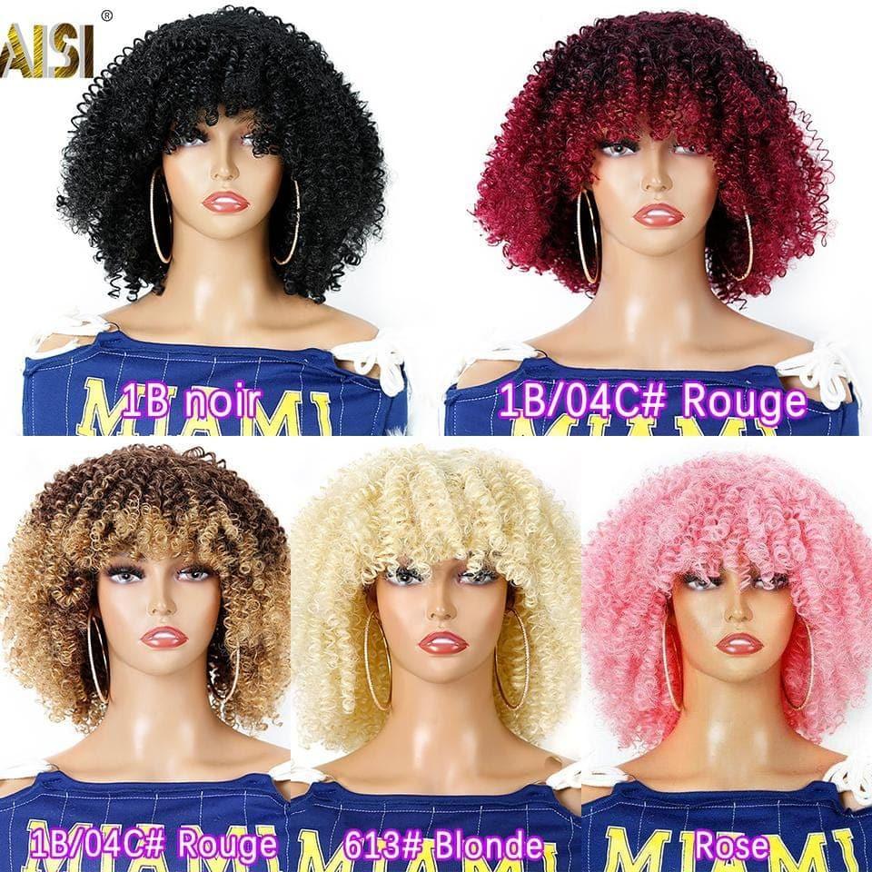 BAISI Perruque Synthétique Kinky Curly Avec Frange Bon Volume 1044