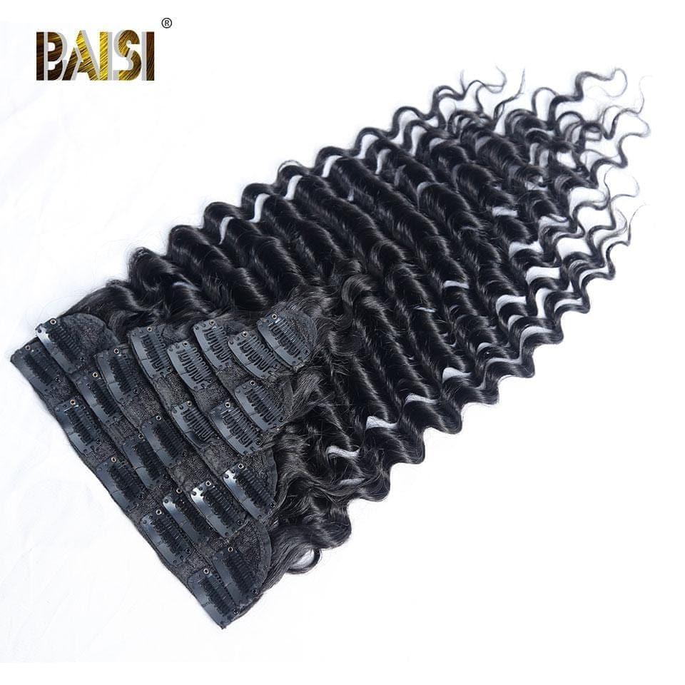 BAISI Extensions À Clips Deep Wave En 100% Cheveux Humains 8 Pièces et 120G Par Lot