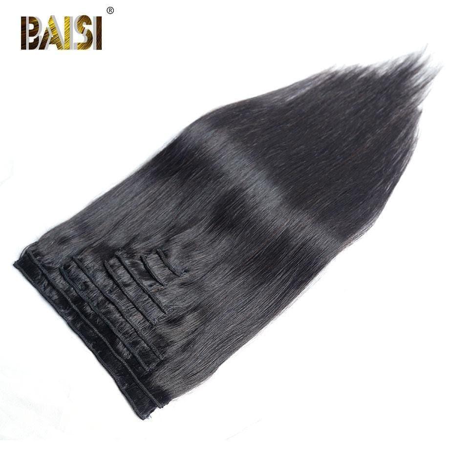 BAISI Extensions À Clips Lisse En 100% Cheveux Humains 8 Pièces et 120G Par Lot