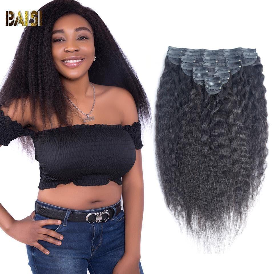 BAISI Extensions À Clips Kinky Straight En 100% Cheveux Humains 8 Pièces et 120G Par Lot