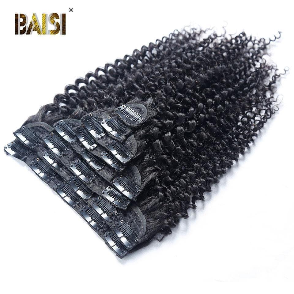 BAISI Extensões com Clips Encaracoladas em 100% Cabelo Humano 8 Peças e 120G por Lote