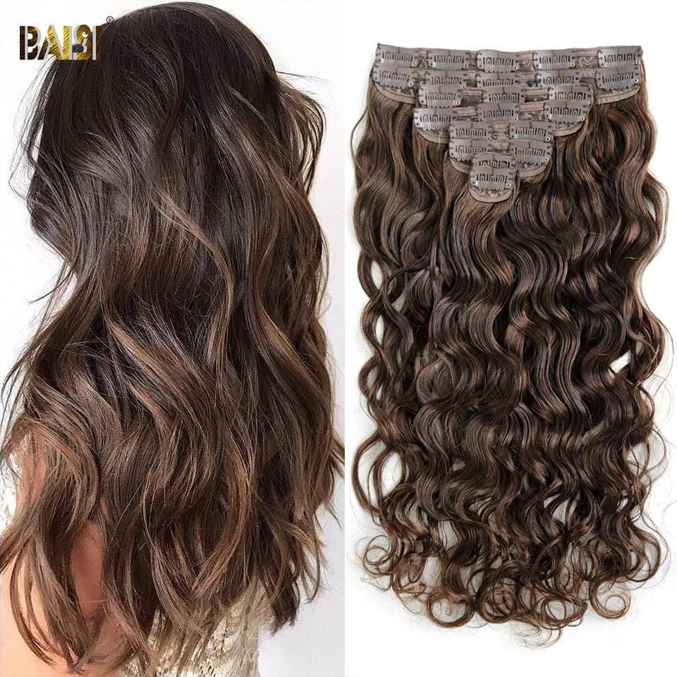 BAISI Extensions À Clips #4 Body Wave En 100% Cheveux Humains 8 Pièces et 120G Par Lot