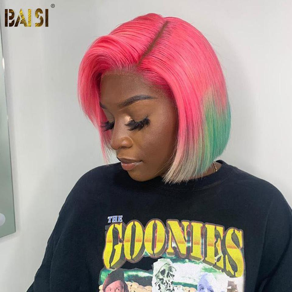 BAISI 13X4 Lace Frontal Bob Perruque coupe Carrée couleur 100% Cheveux Humains
