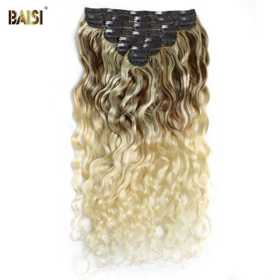 BAISI Extensions À Clips F-T#6-#613 Body Wave En 100% Cheveux Humains 8 Pièces et 120G Par Lot